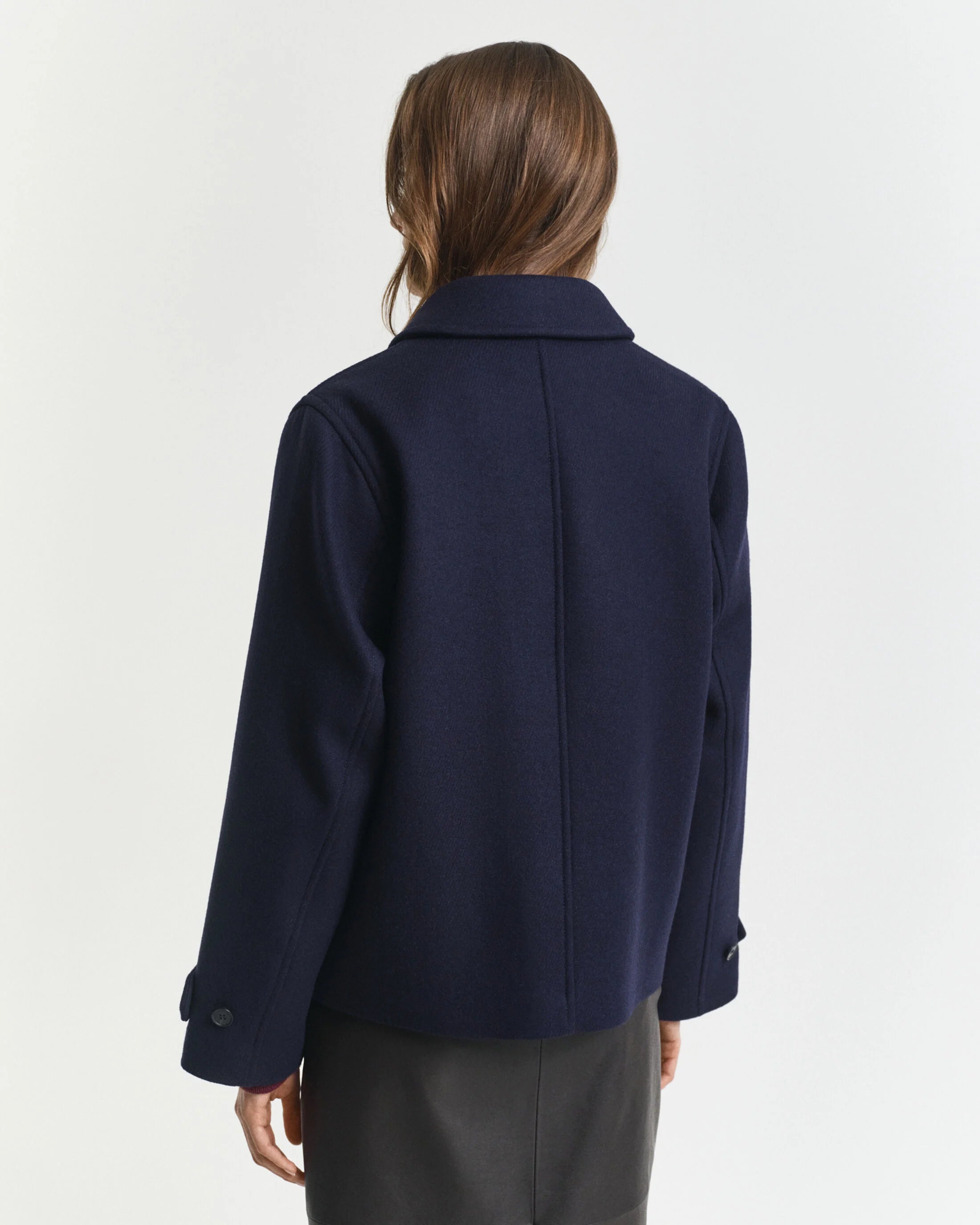 The Navy Wool Blend Short Car Coat