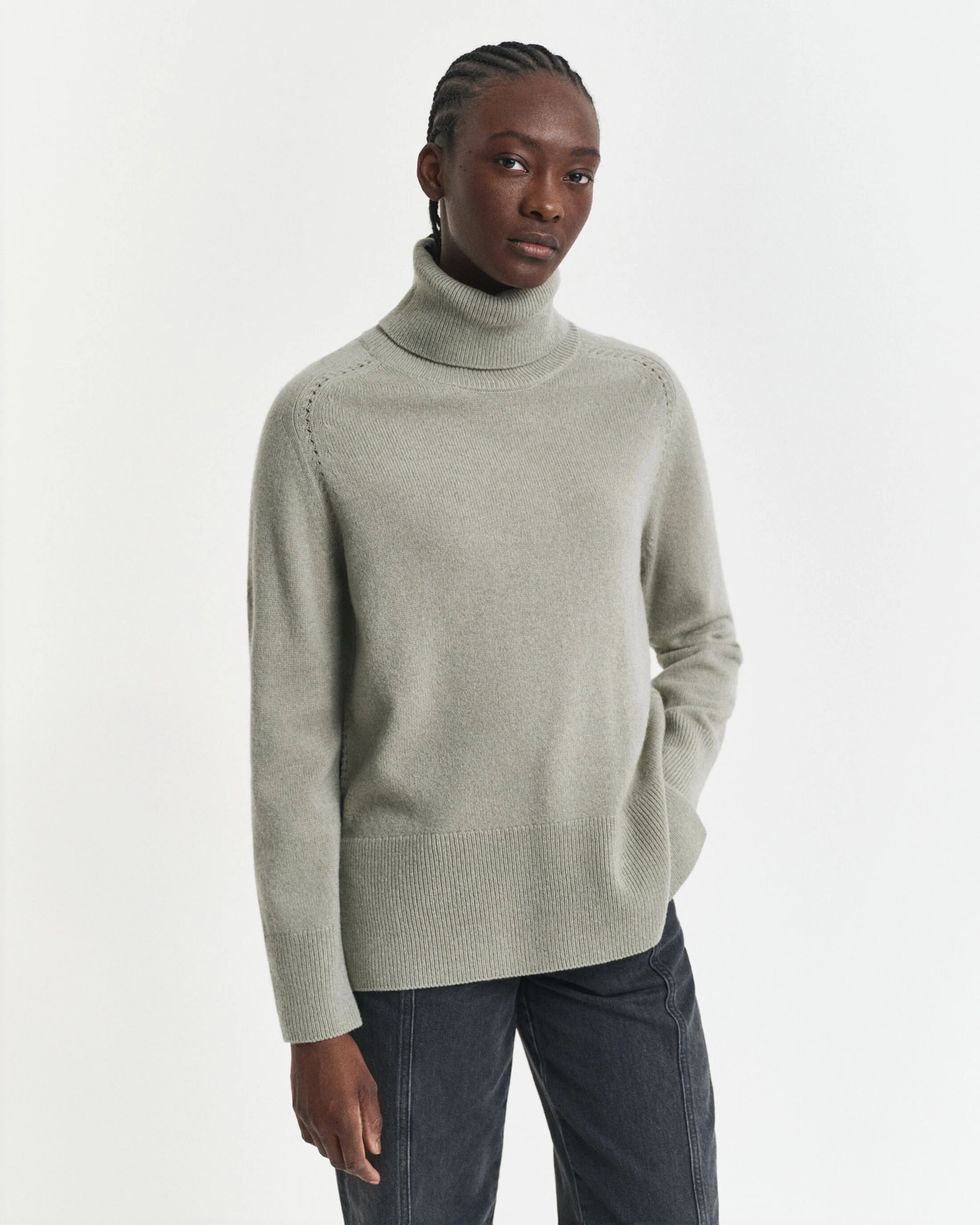 Soft Wool Cashmere Blend Sage Turtleneck