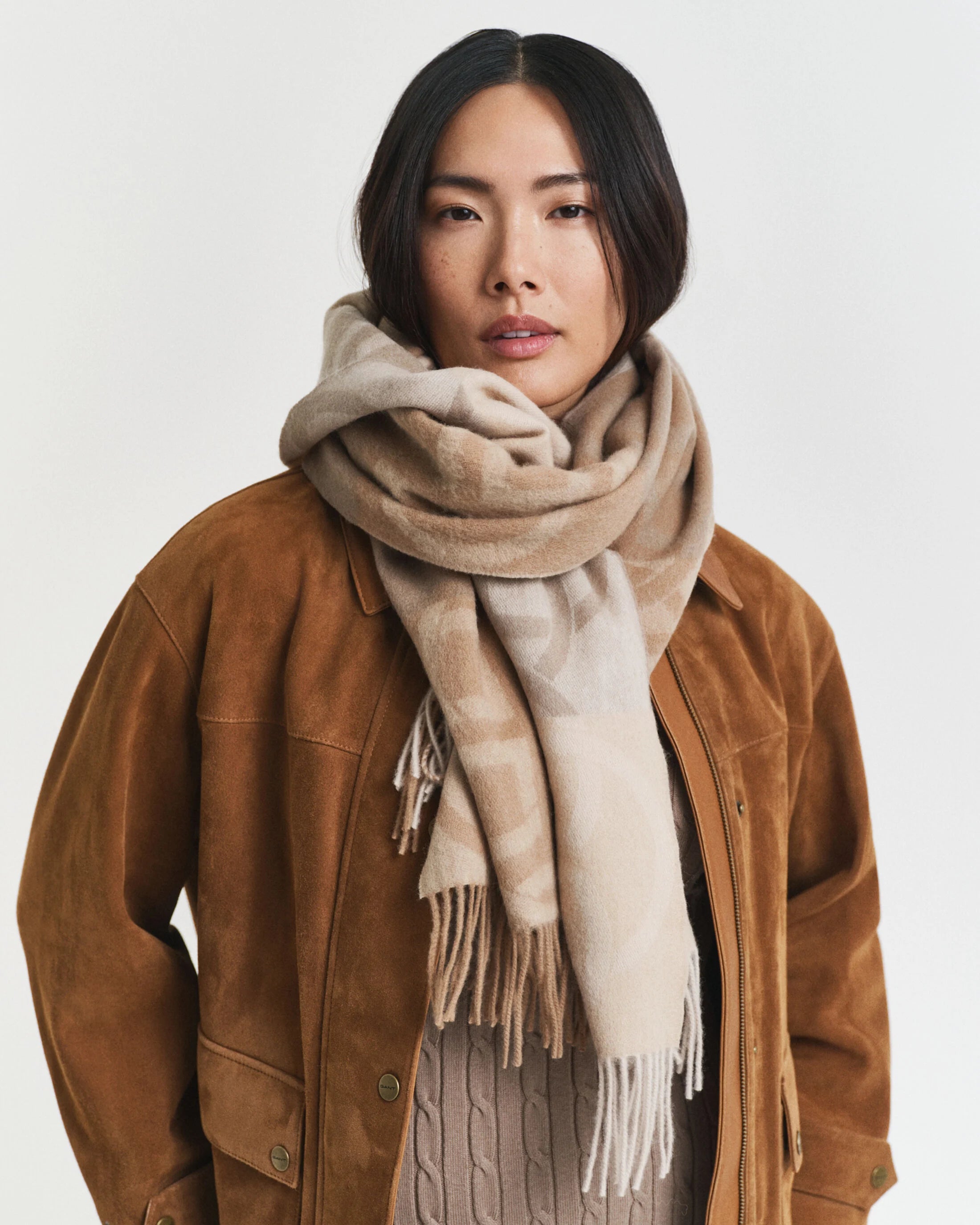 Monogram Camel Wool Scarf