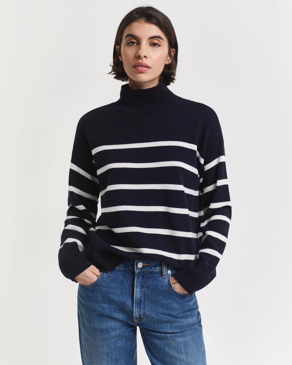Striped Superfine Lambswool Navy Knit