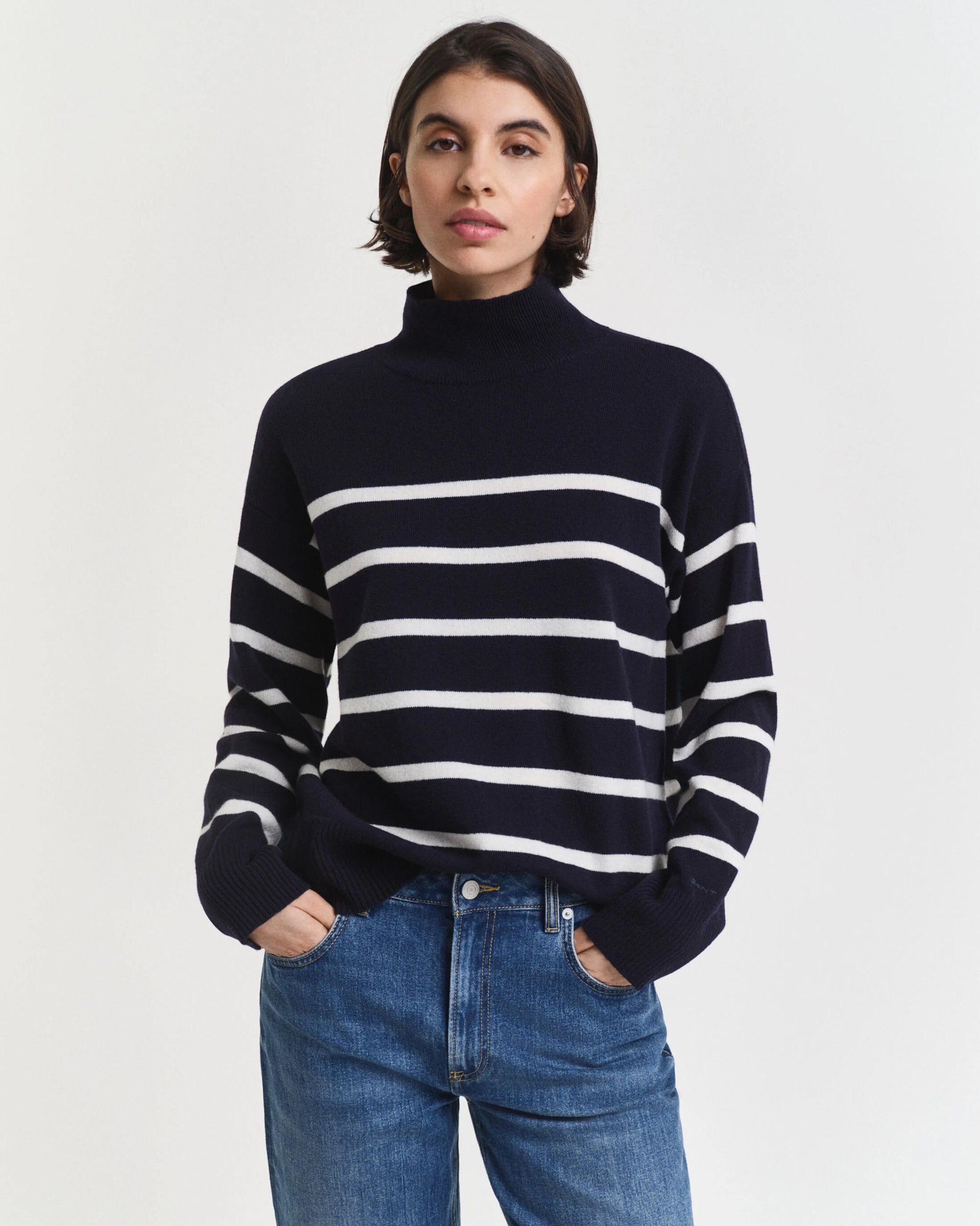 Striped Superfine Lambswool Navy Knit