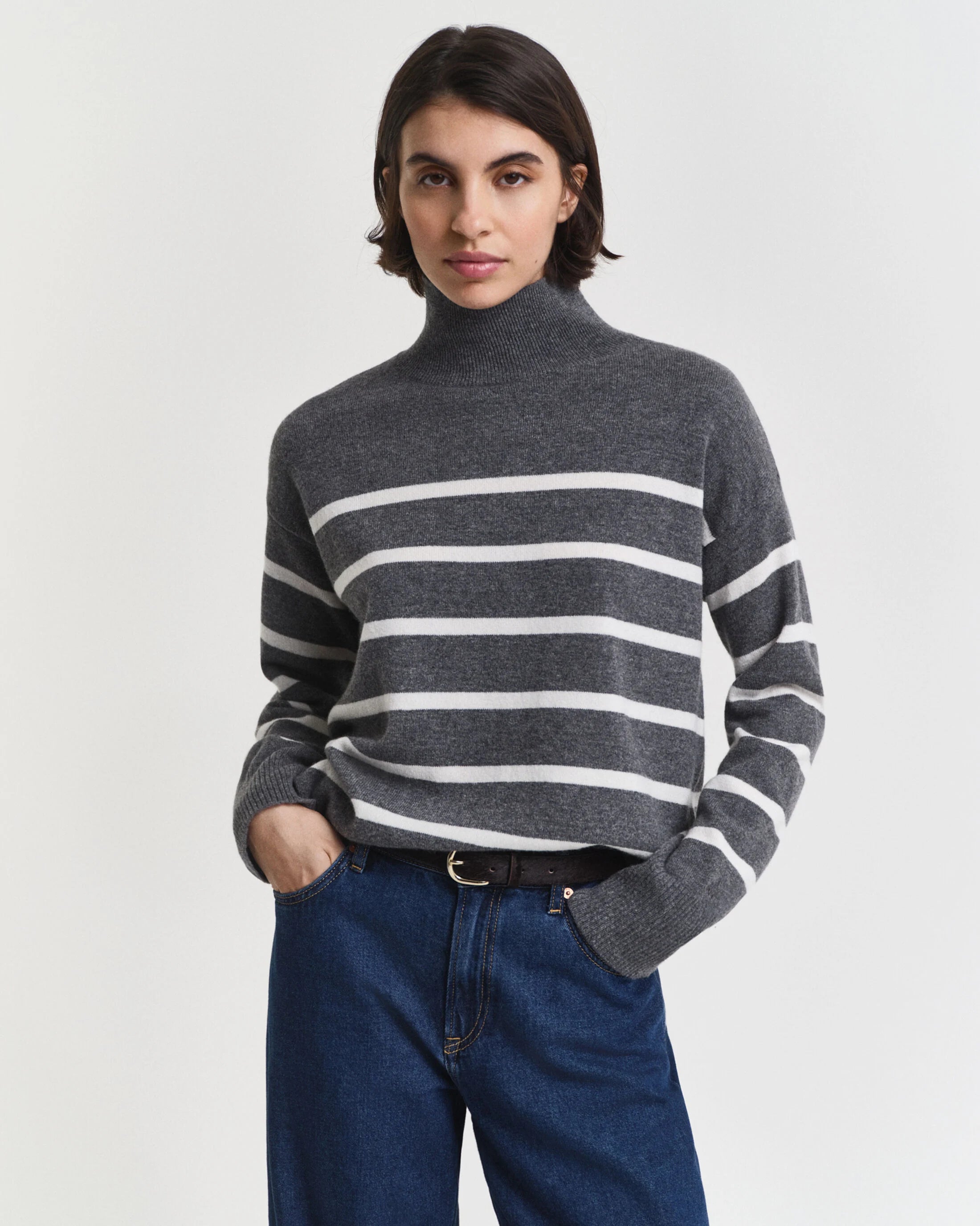 Striped Superfine Lambswool Grey Knit