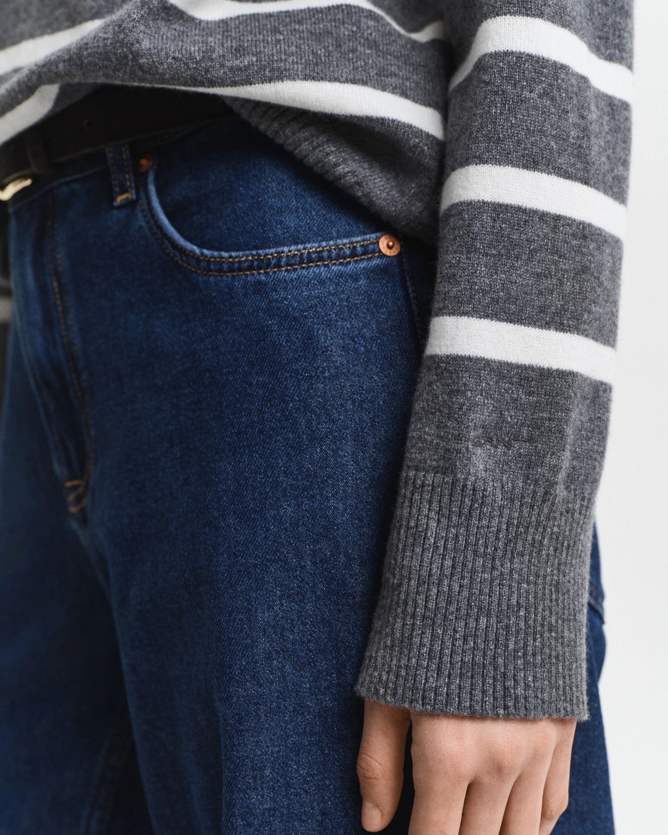 Striped Superfine Lambswool Grey Knit