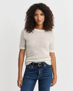 Cream Mohair Blend Short Sleeve Crew Neck Sweater