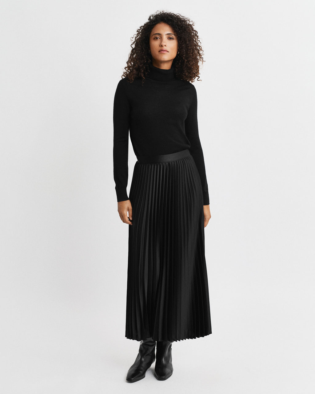 The Black Pleated Sateen Skirt