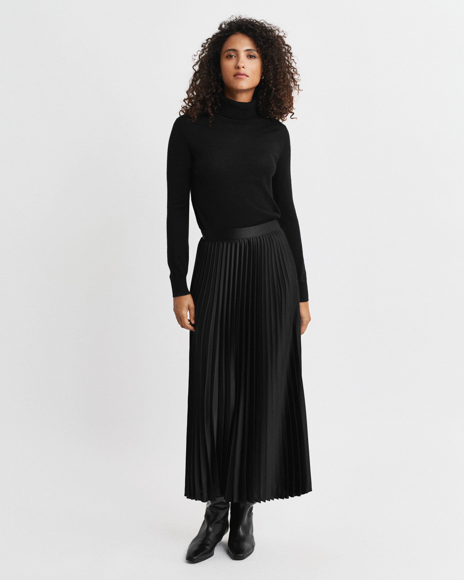 The Black Pleated Sateen Skirt