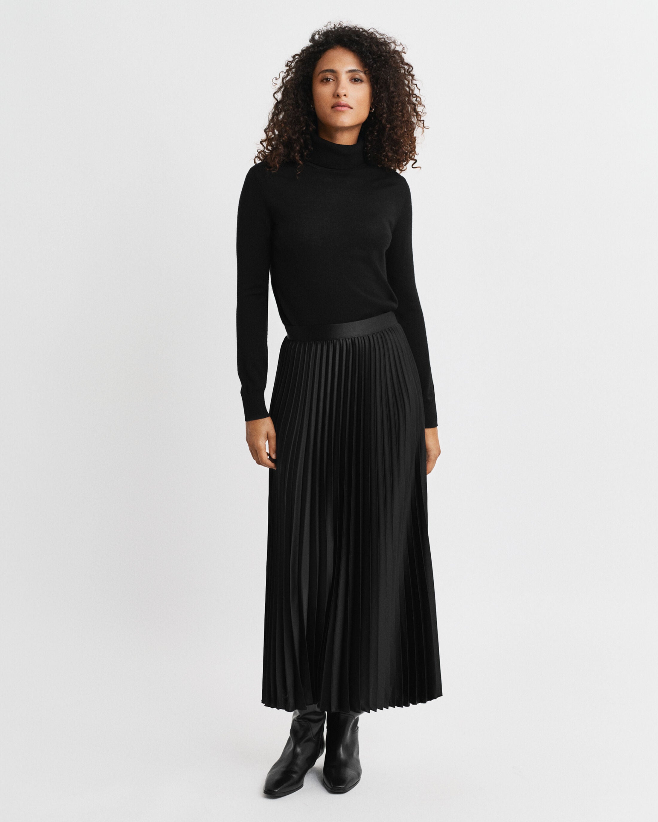 The Black Pleated Sateen Skirt