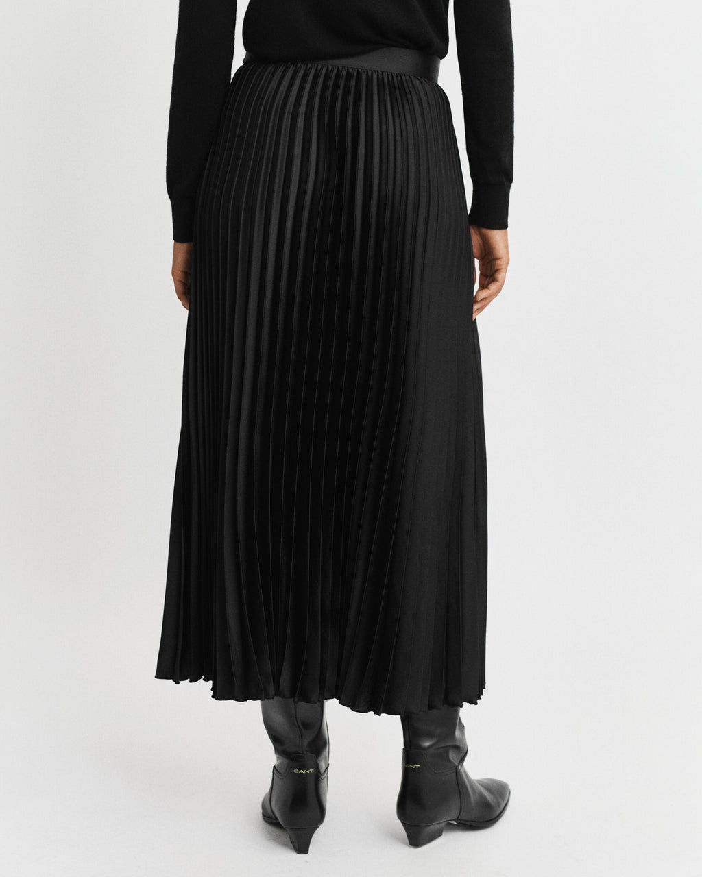 The Black Pleated Sateen Skirt
