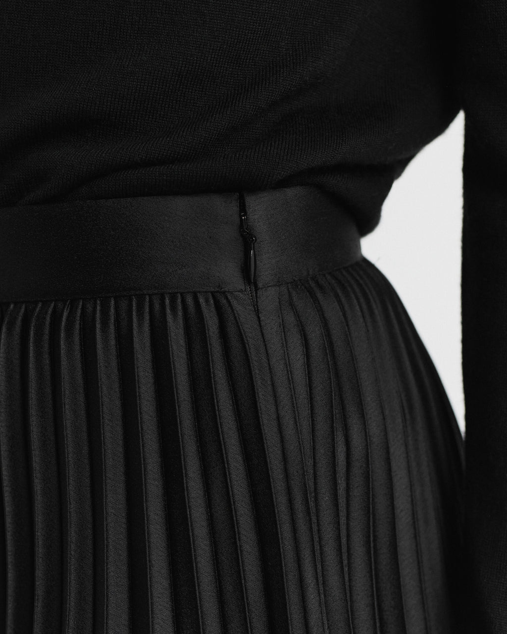 The Black Pleated Sateen Skirt