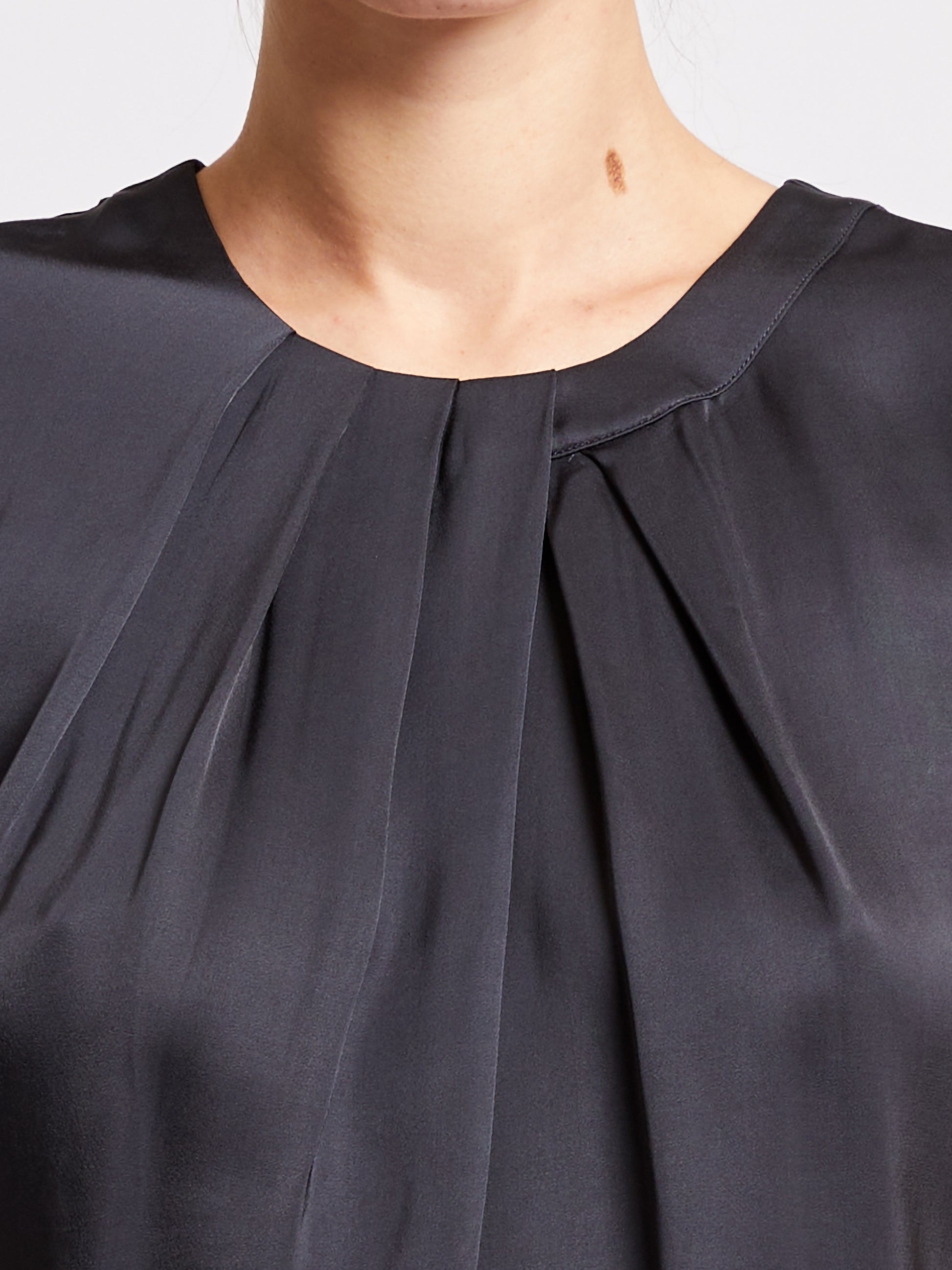 Sera Satin Navy Sleeveless Blouse