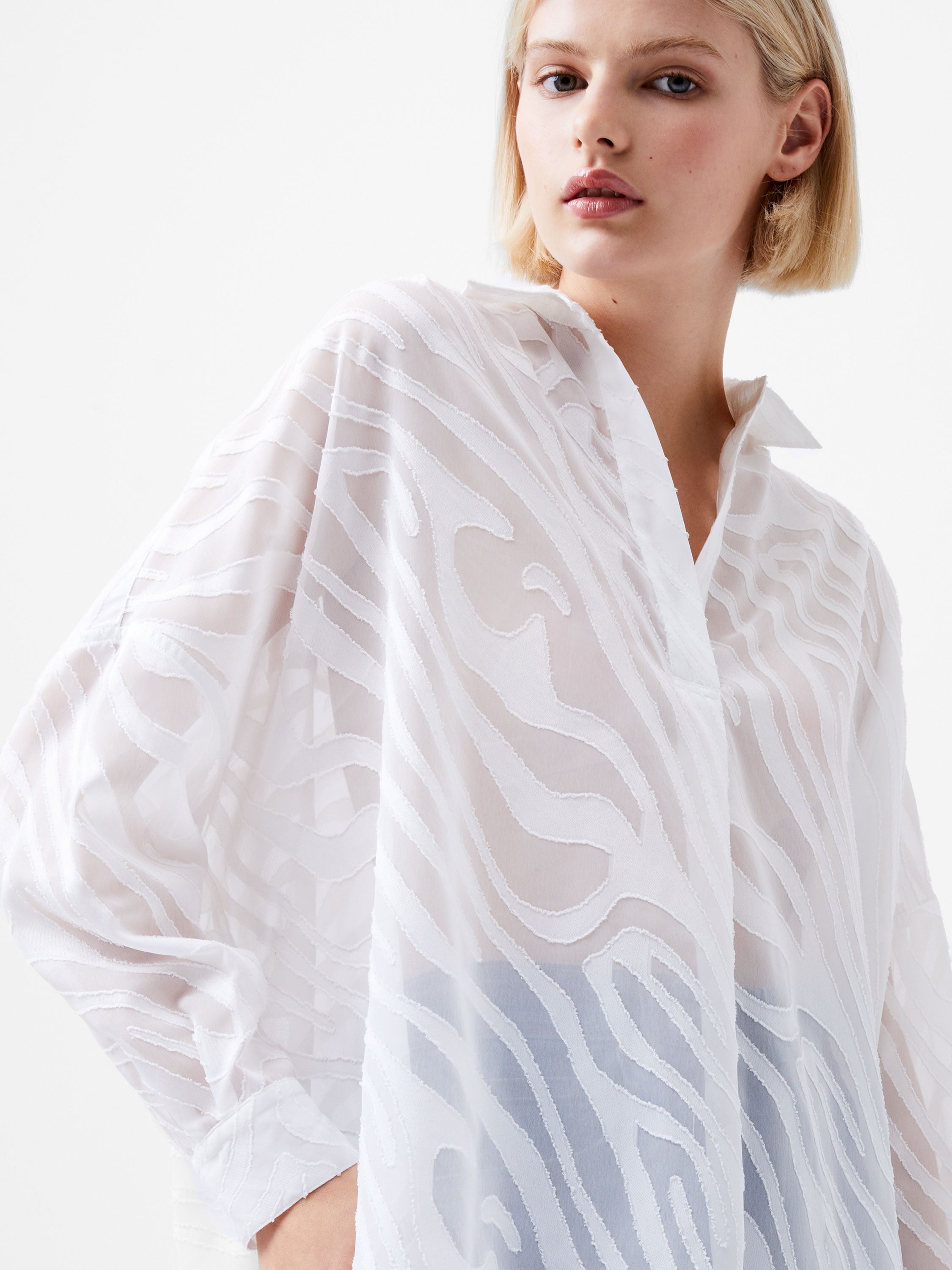 Zebra Devore Popover White Blouse