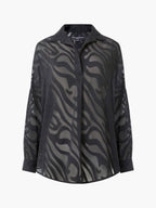 Zebra Devore Popover Black Blouse