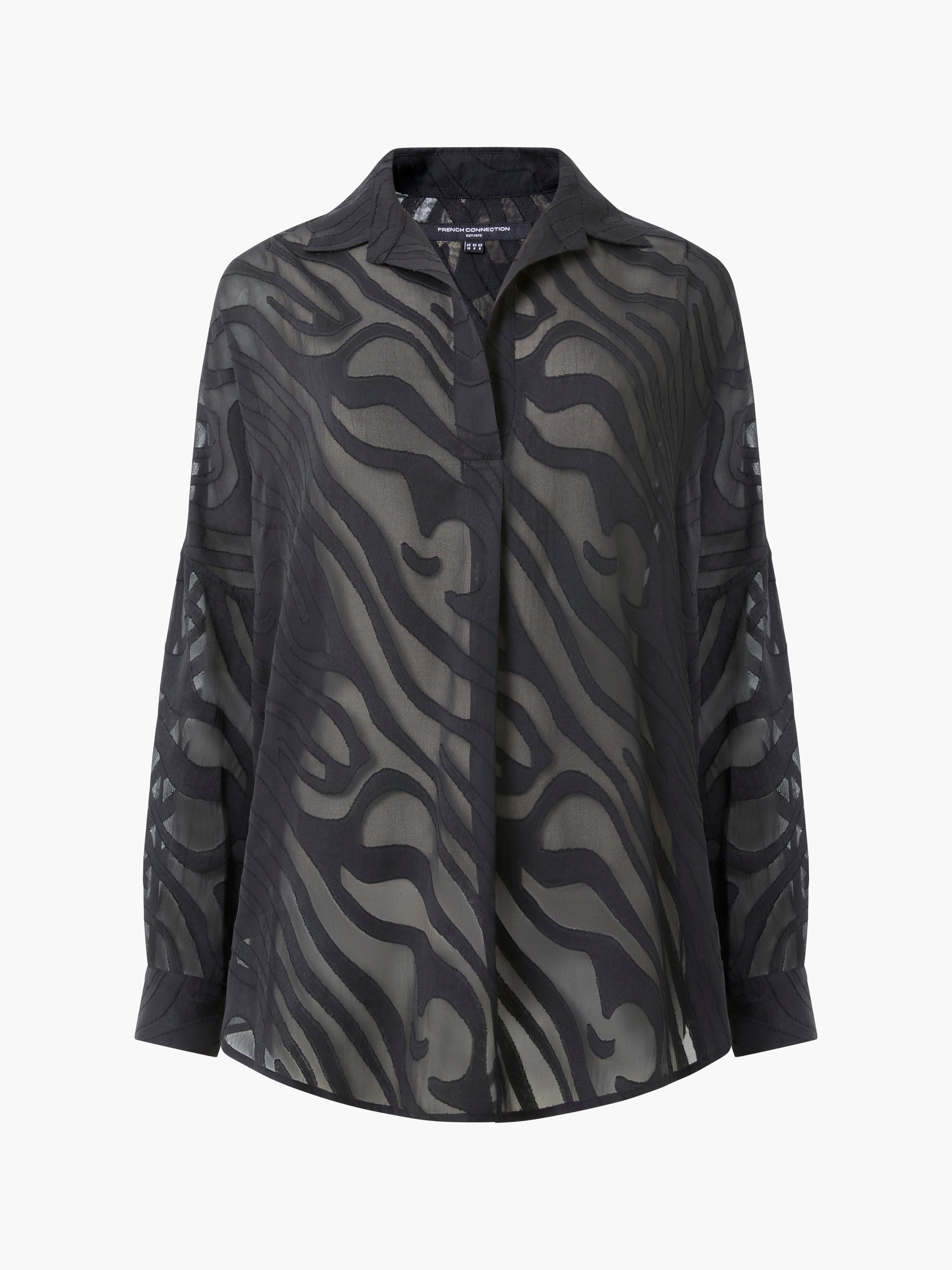 Zebra Devore Popover Black Blouse