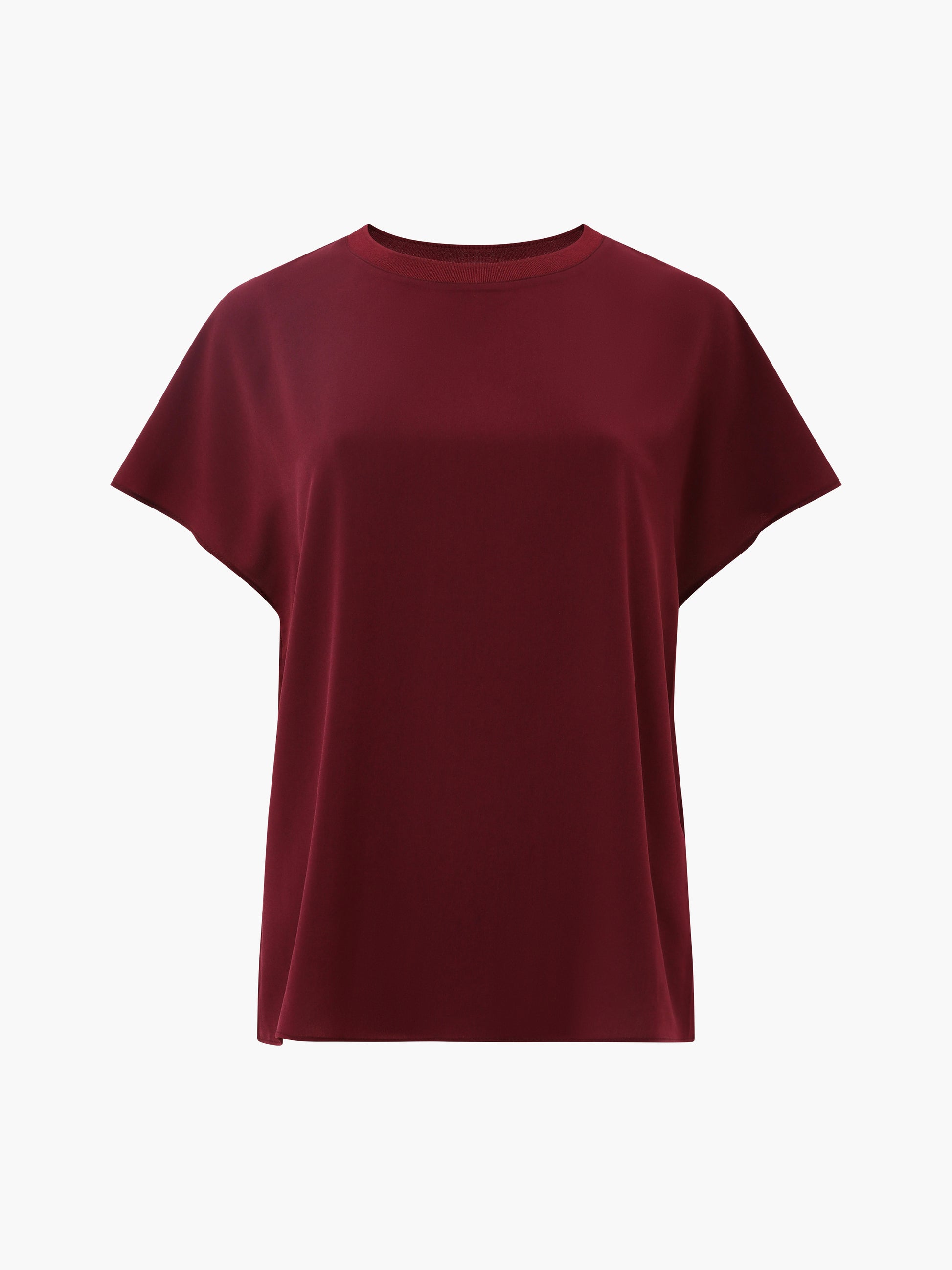 Crepe Light Crew Neck Bordeaux Red Top