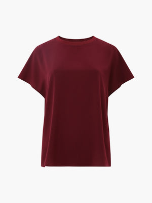 Crepe Light Crew Neck Bordeaux Red Top