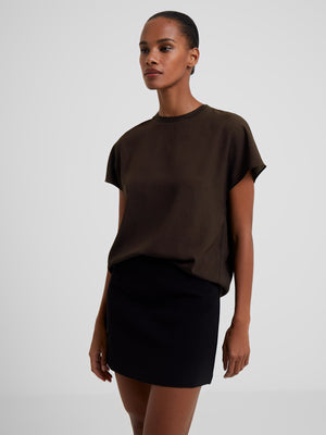 Crepe Light Crew Neck Chocolate Top