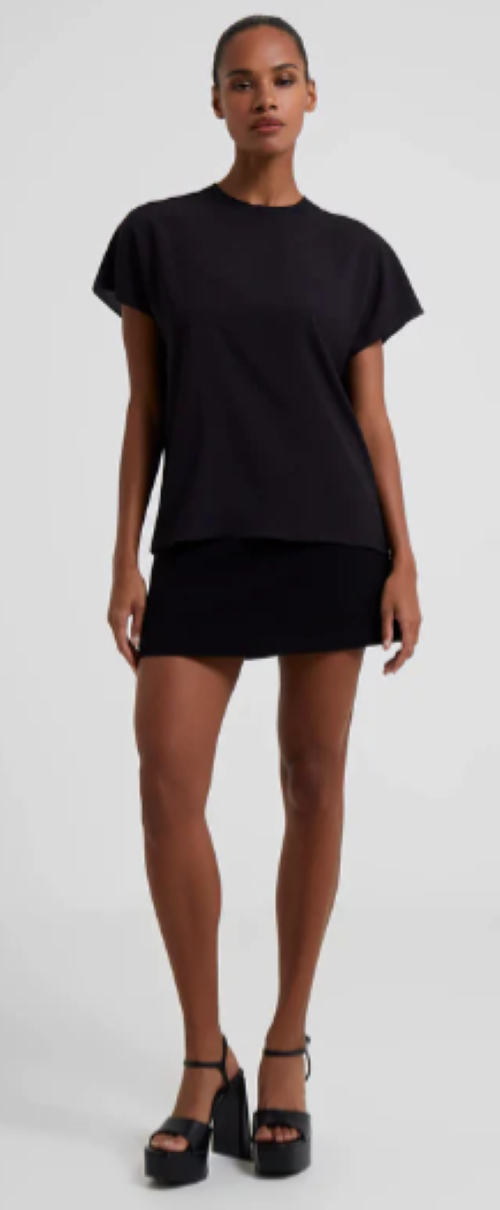 Crepe Light Crew Neck Black Top